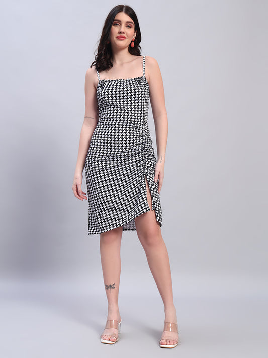 Women Striped Black & White  Bodycon Dress