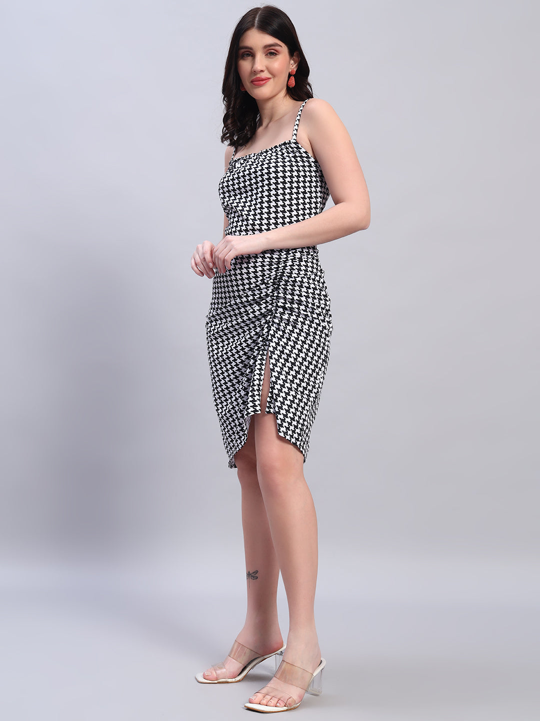Women Striped Black & White  Bodycon Dress
