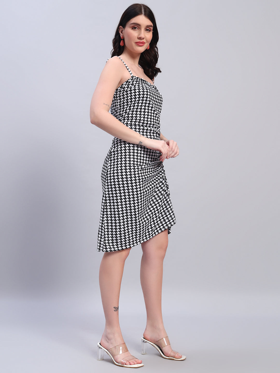 Women Striped Black & White  Bodycon Dress