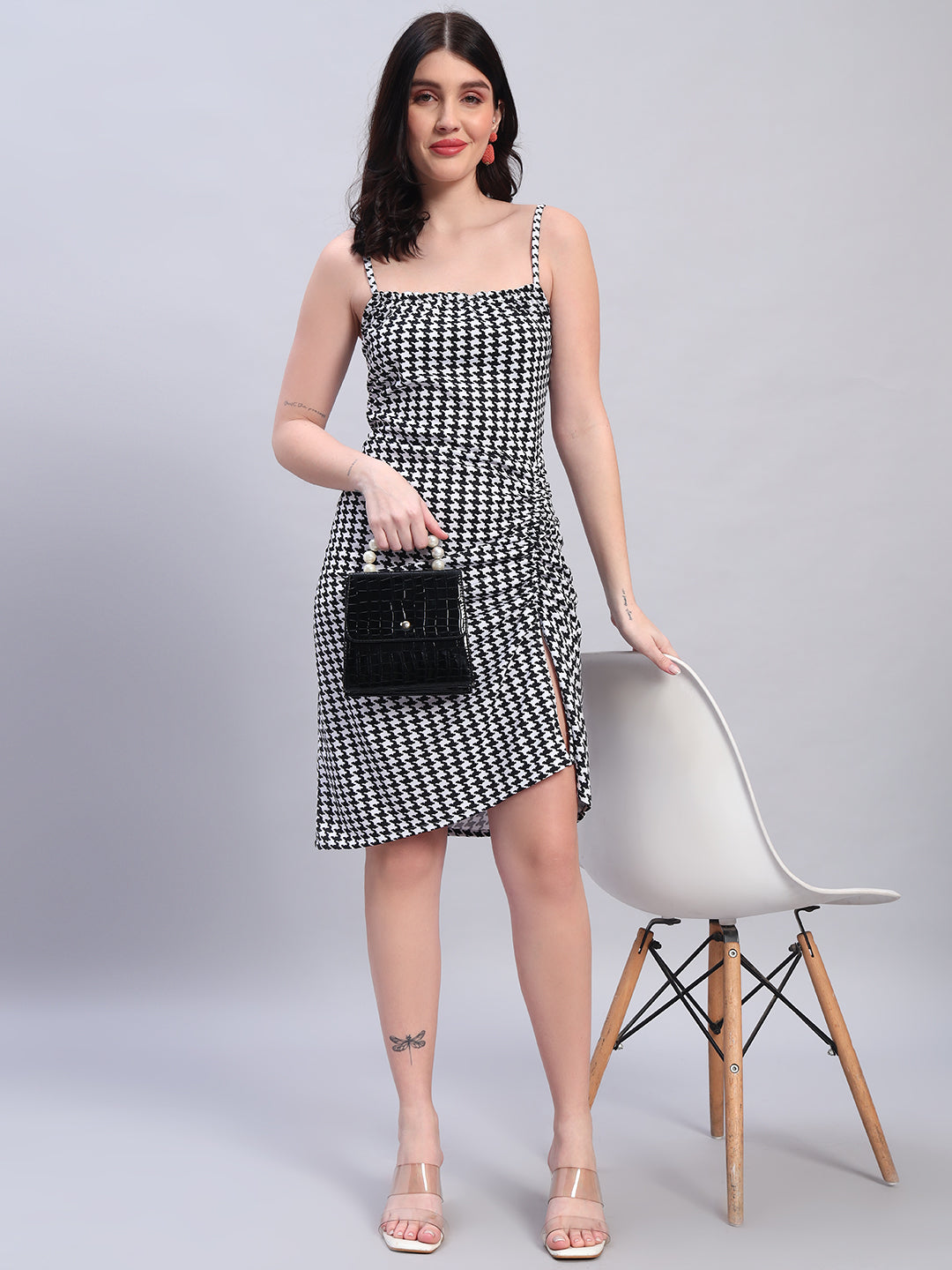 Women Striped Black & White  Bodycon Dress