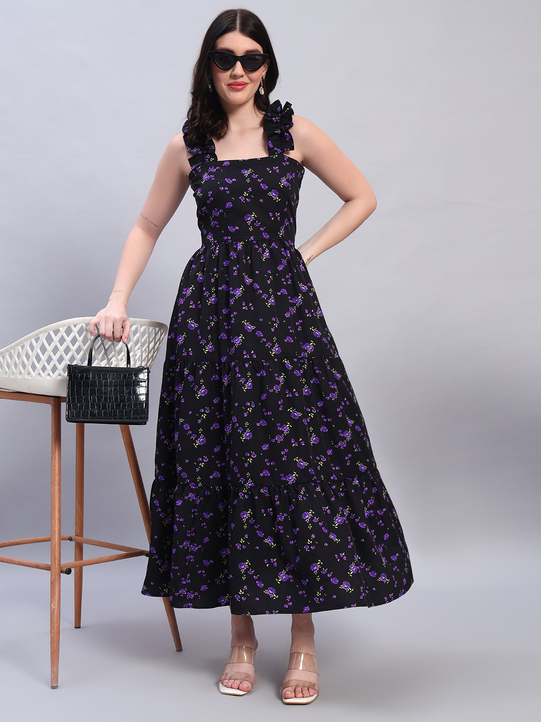Women Floral Printed Flared Dress