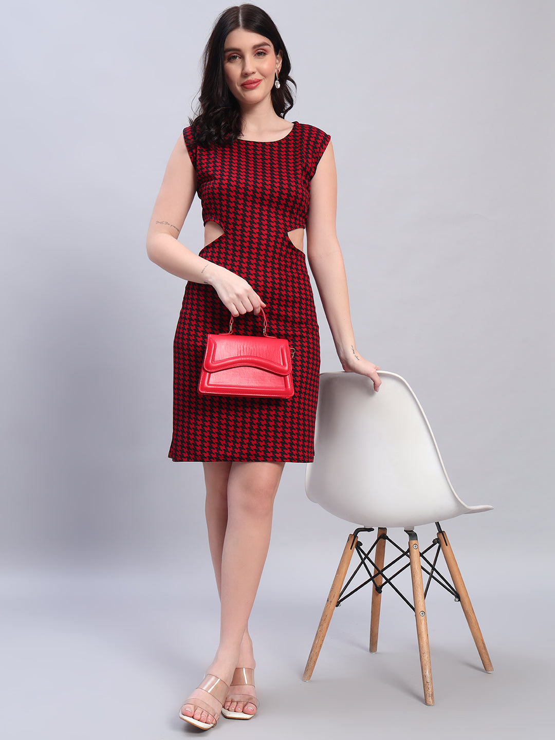 Women Striped Red fited Dress