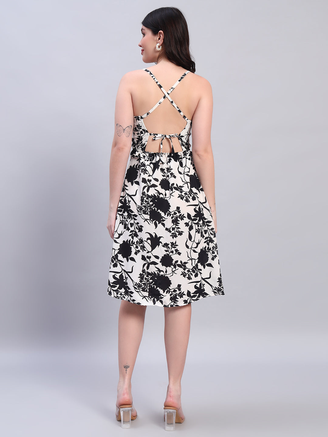 Floral black & White Flared Dress