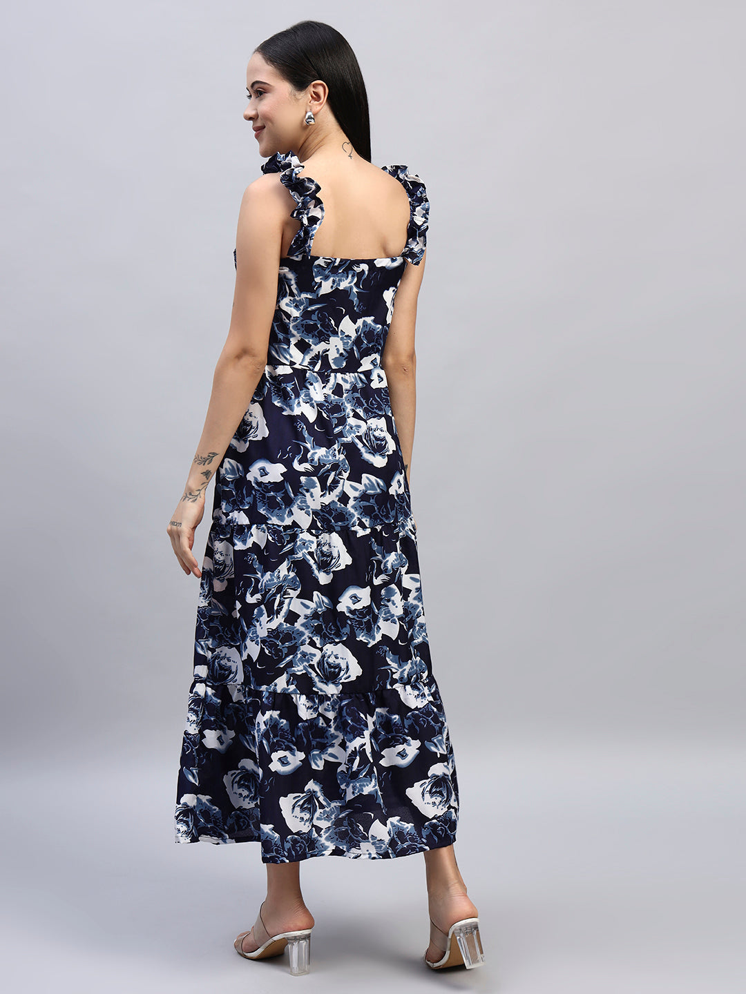 Women Floral Printed Blue Dress