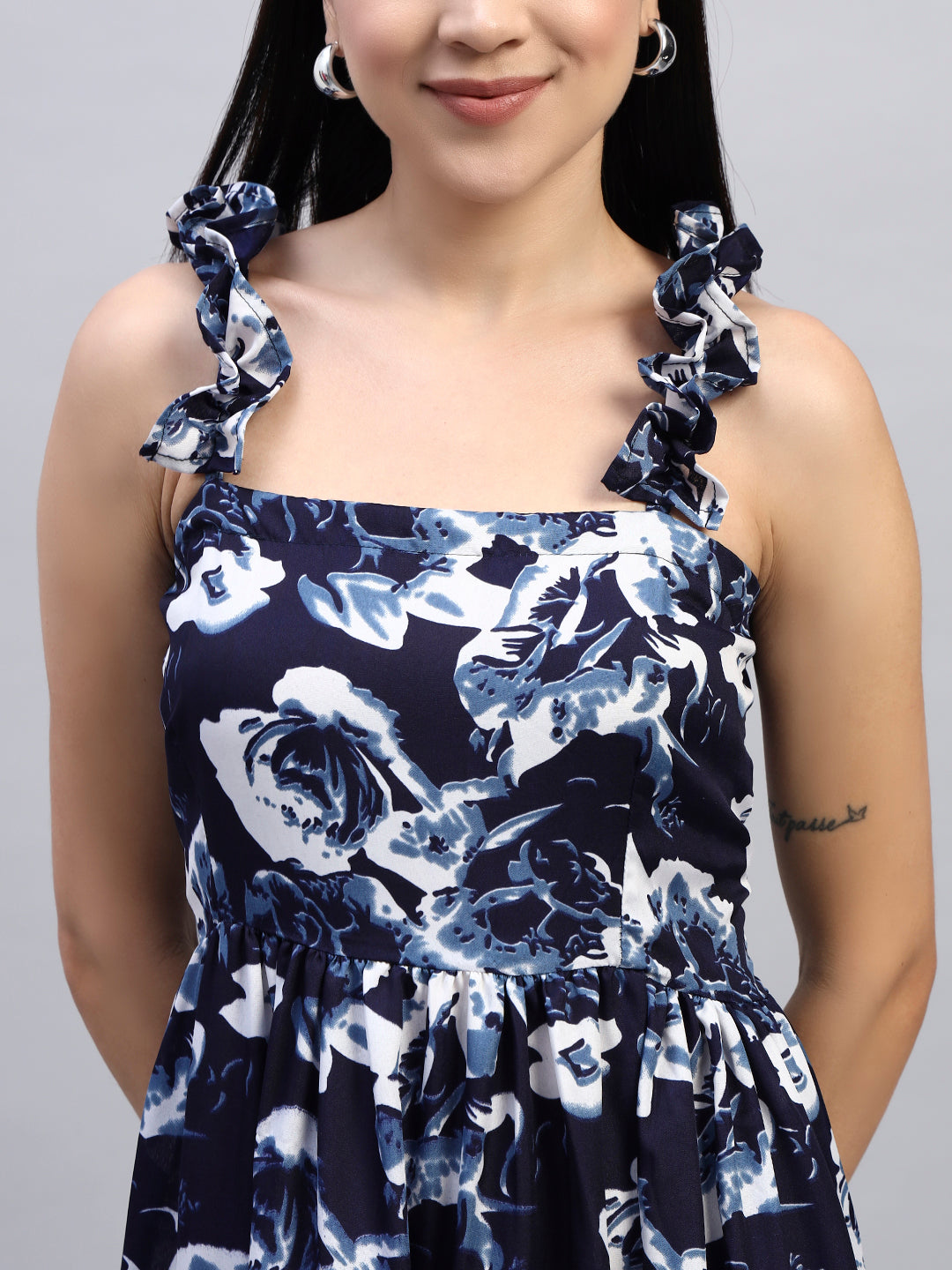Women Floral Printed Blue Dress
