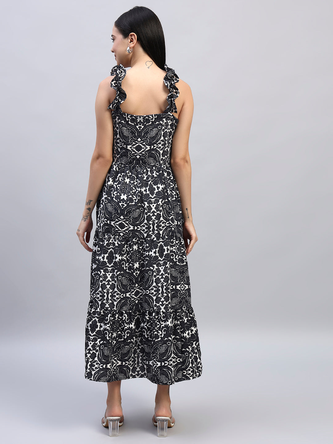 Women Flared Black & White Dress
