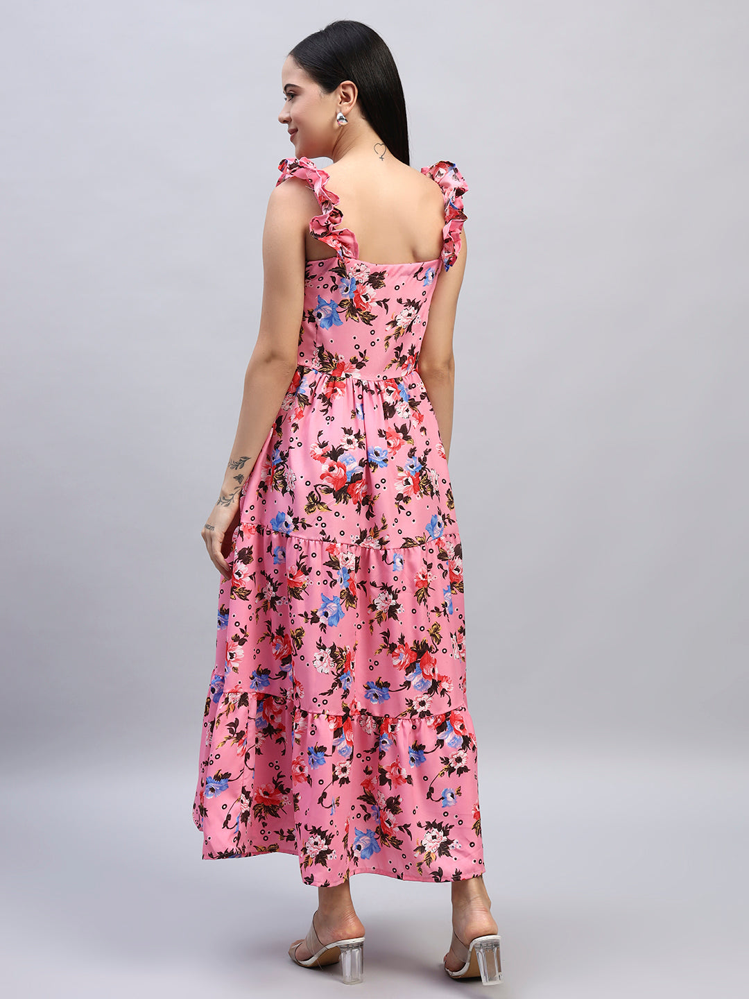 Women Pink Floral Printed Fit & Flared Dress
