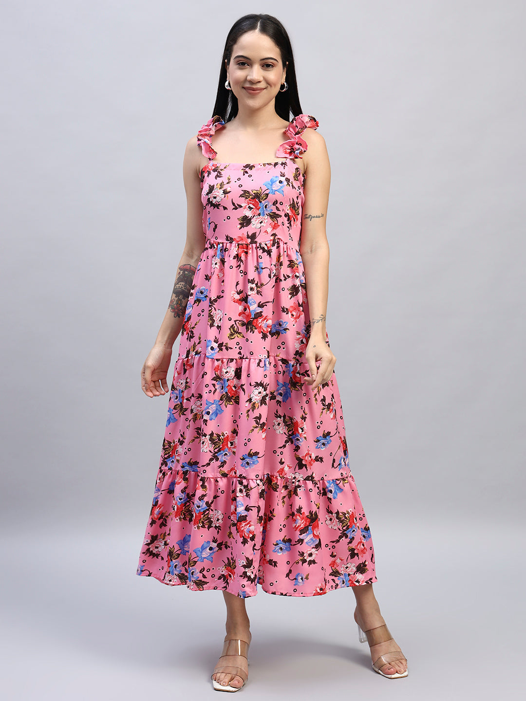Women Pink Floral Printed Fit & Flared Dress