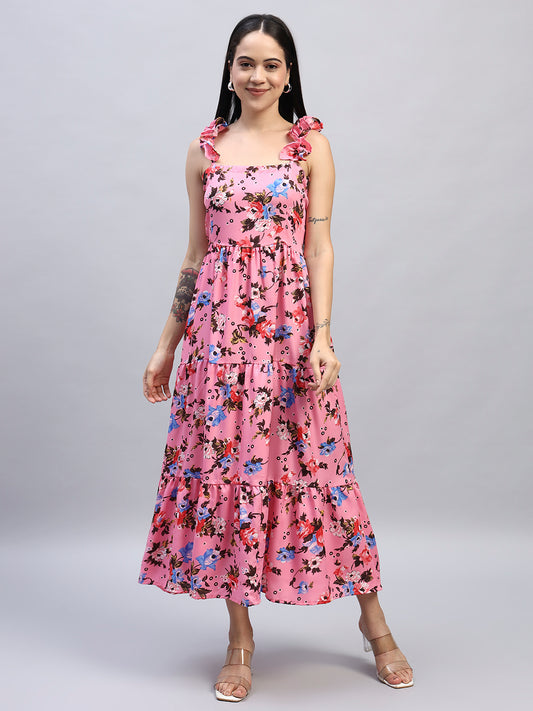 Women Pink Floral Printed Fit & Flared Dress