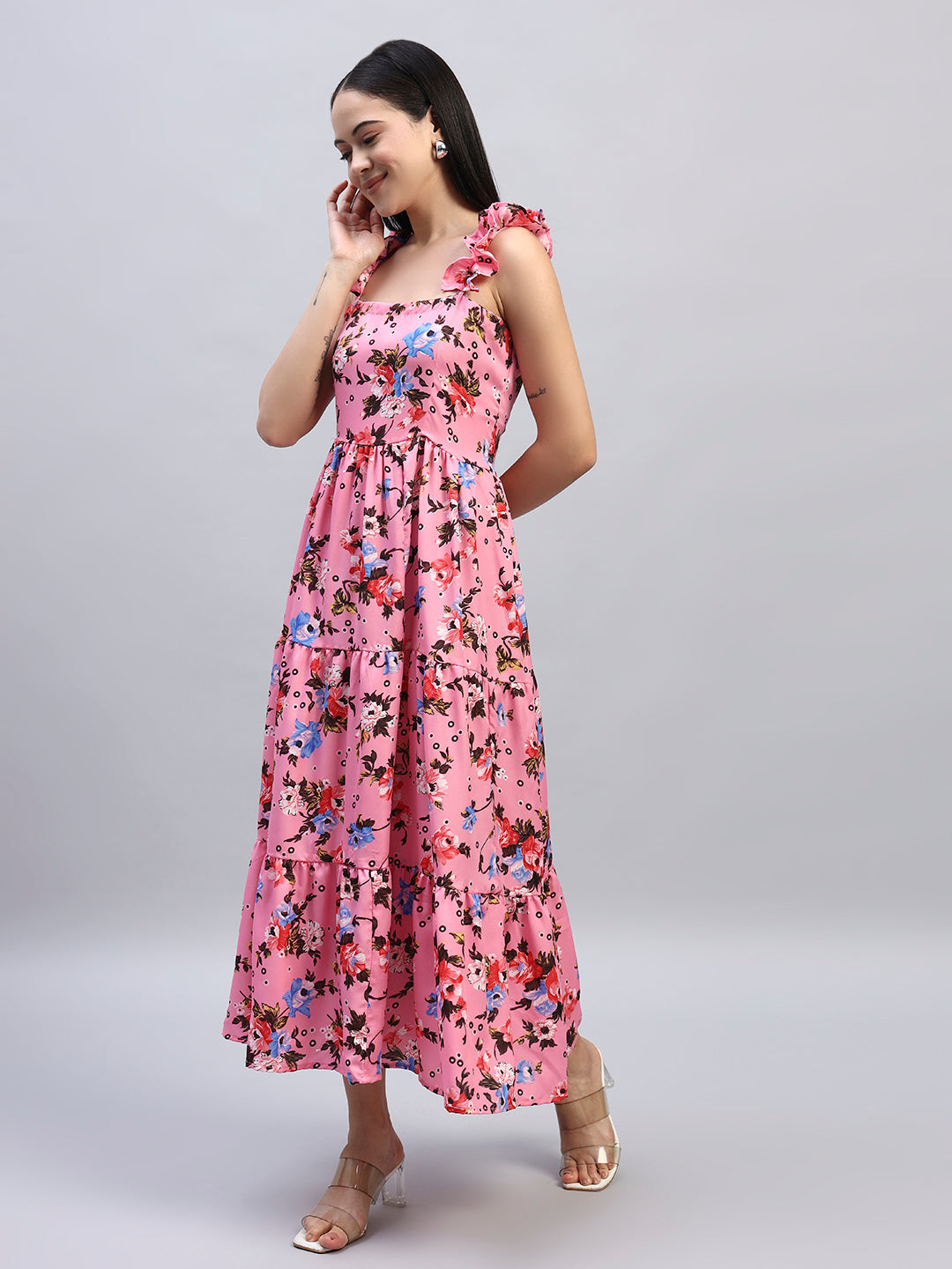 Women Pink Floral Printed Fit & Flared Dress