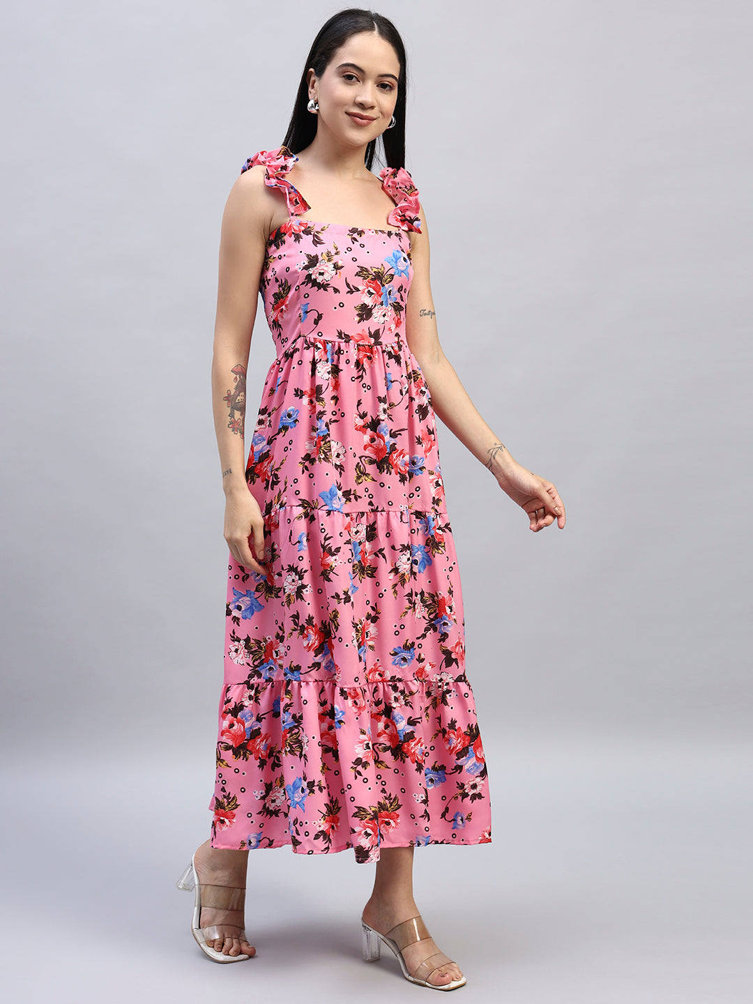 Women Pink Floral Printed Fit & Flared Dress