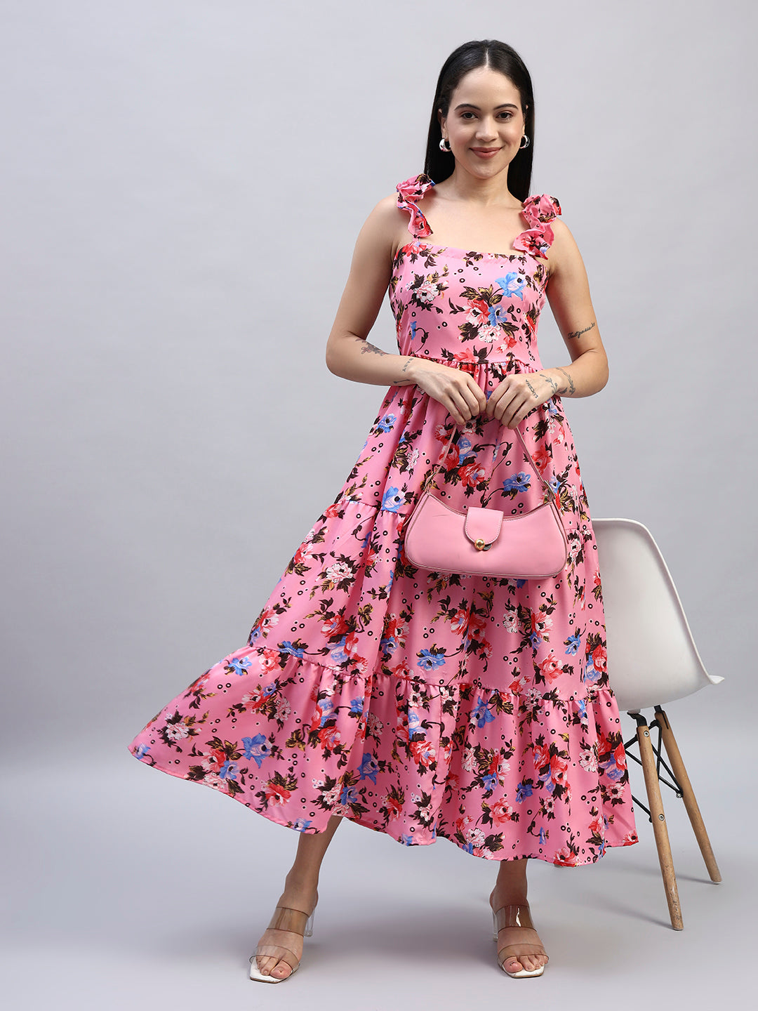 Women Pink Floral Printed Fit & Flared Dress