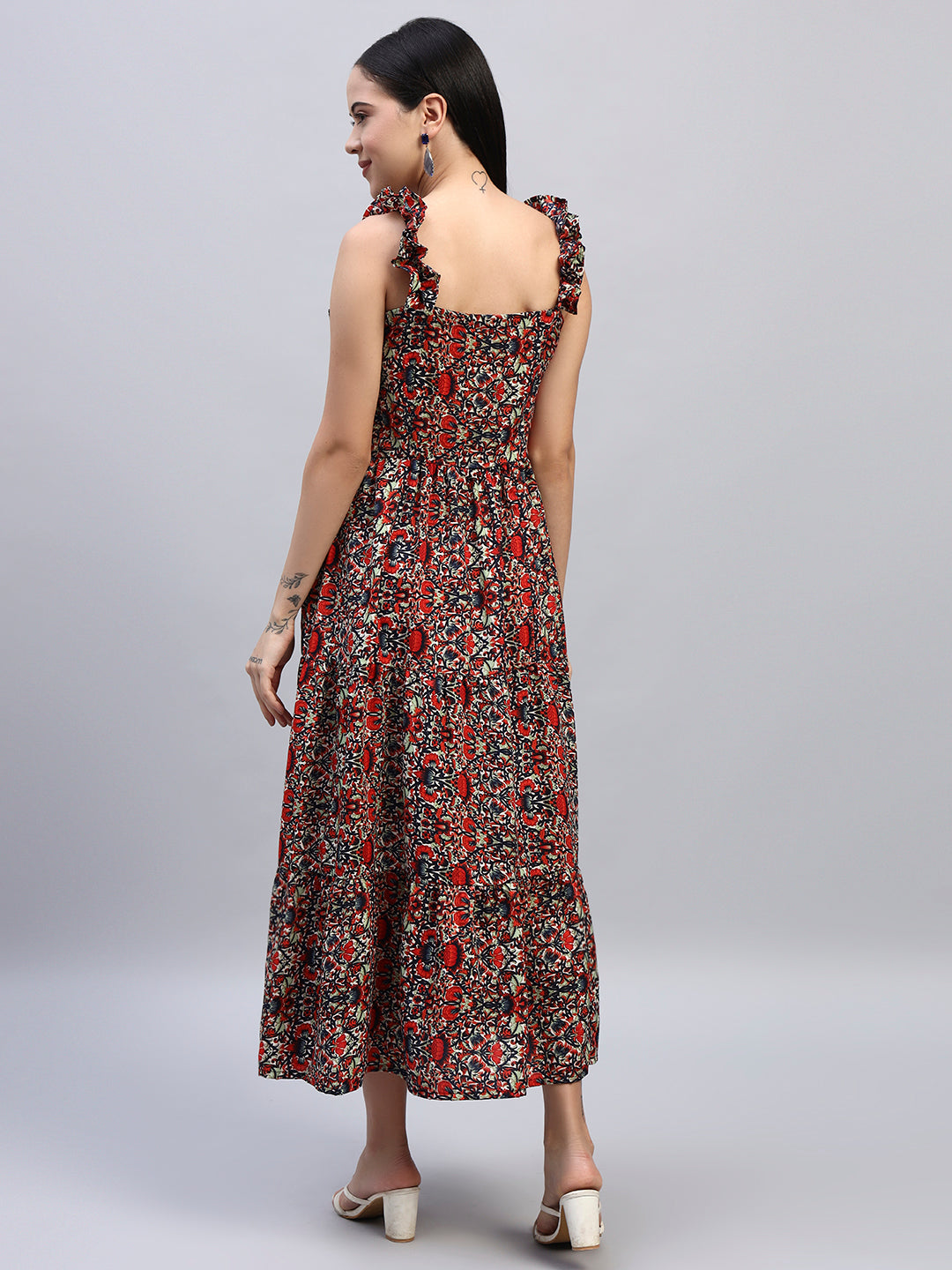 Women Floral Printed Red fit & Flared Dress