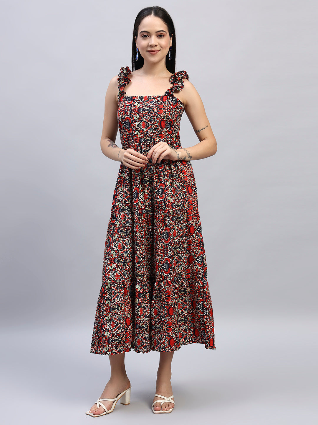 Women Floral Printed Red fit & Flared Dress