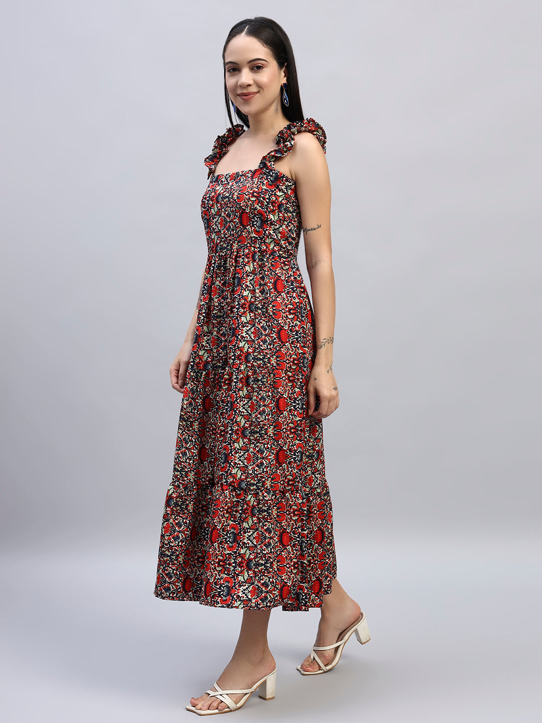 Women Floral Printed Red fit & Flared Dress