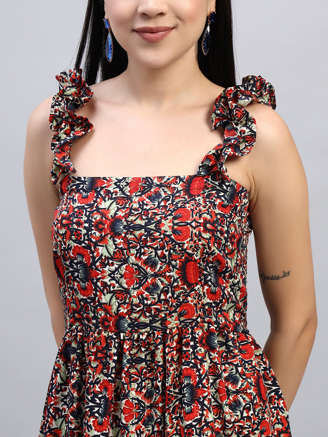 Women Floral Printed Red fit & Flared Dress