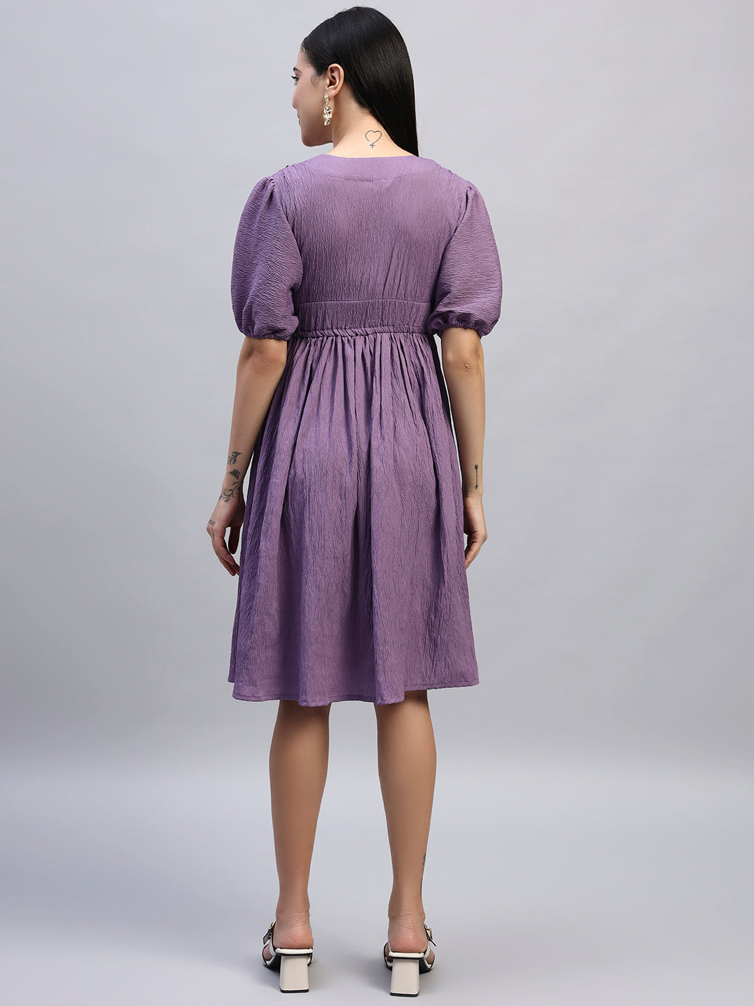 Women Purple Solid Flared Dress