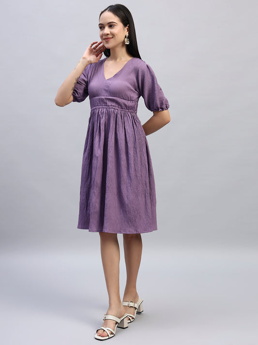 Women Purple Solid Flared Dress
