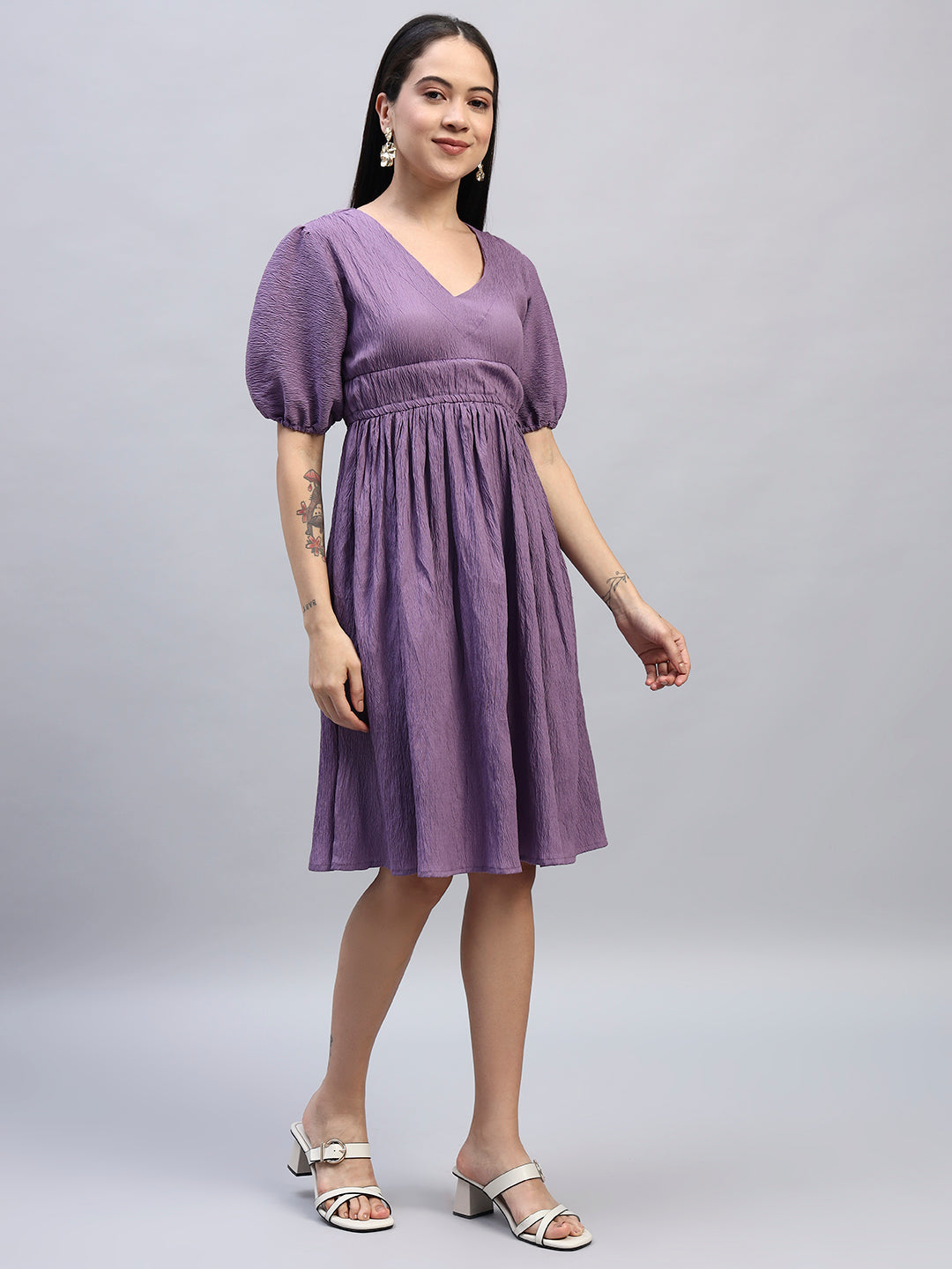 Women Purple Solid Flared Dress