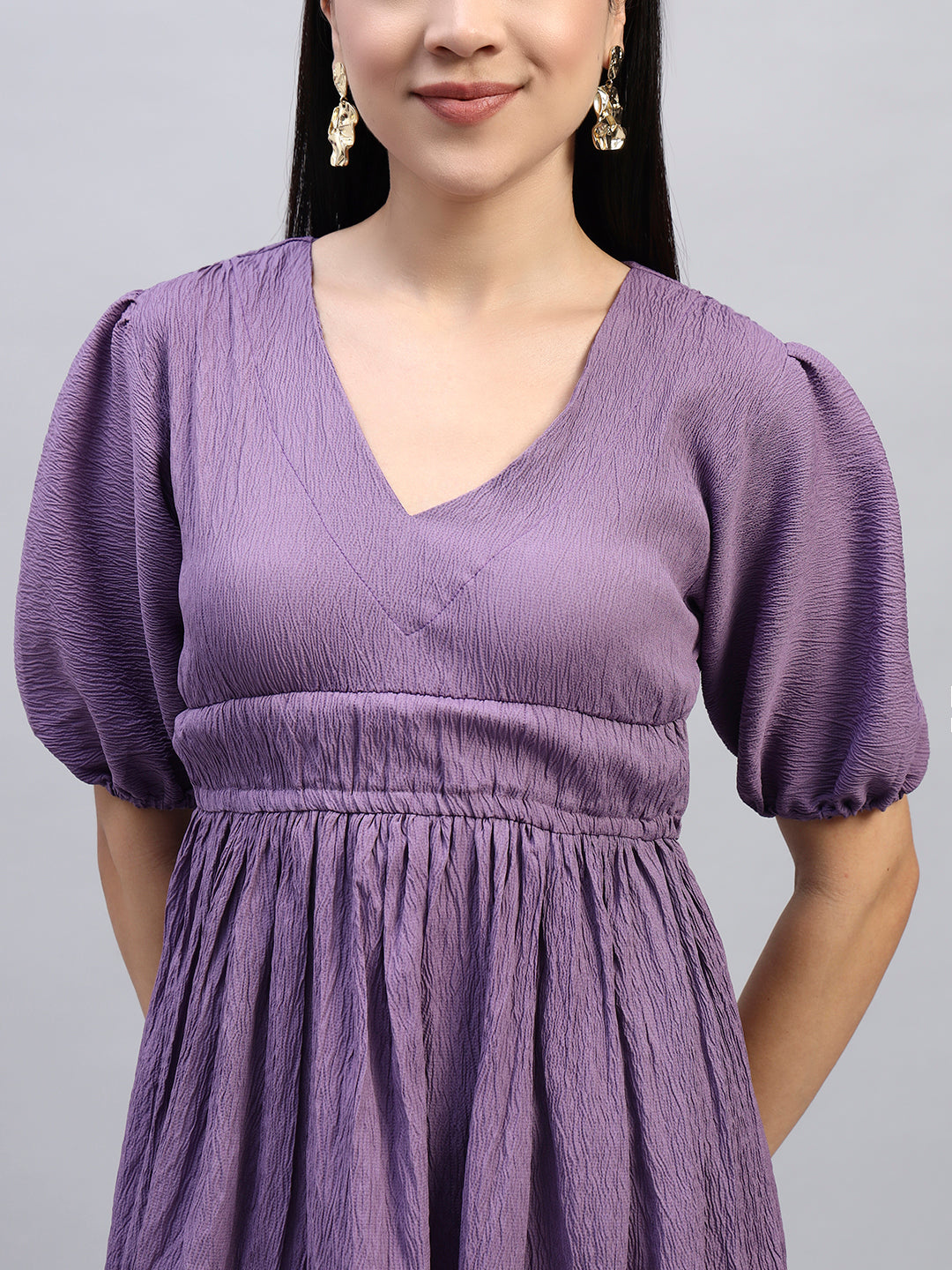 Women Purple Solid Flared Dress