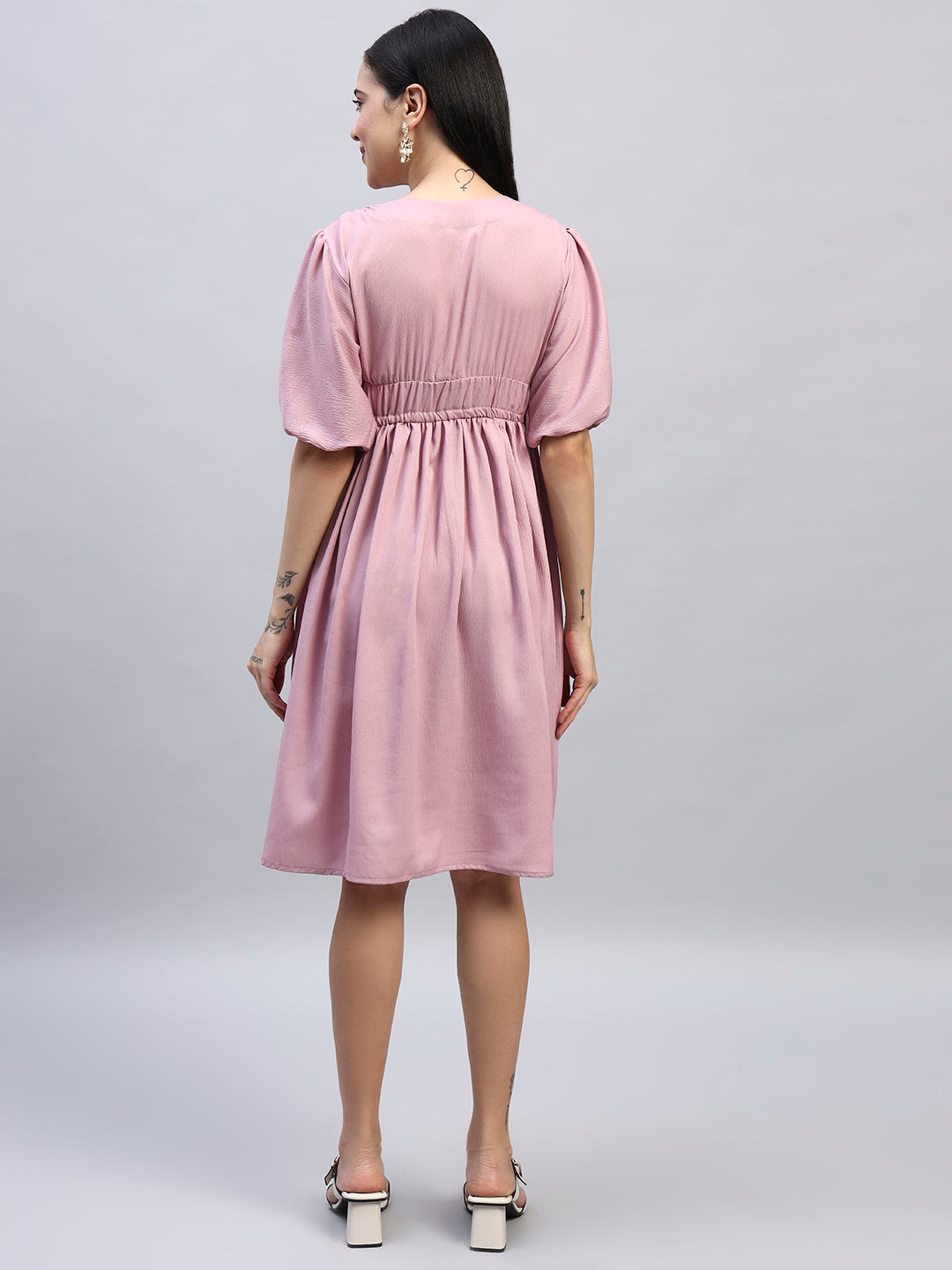 Women Pink Solid Flared Dress.