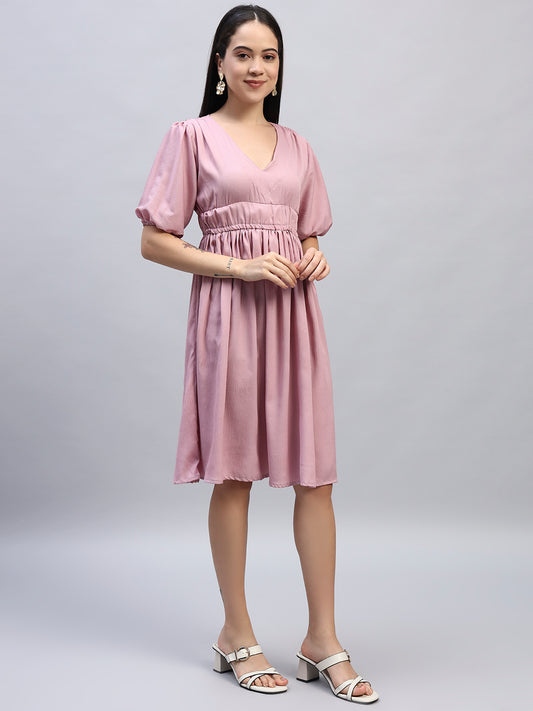Women Pink Solid Flared Dress.
