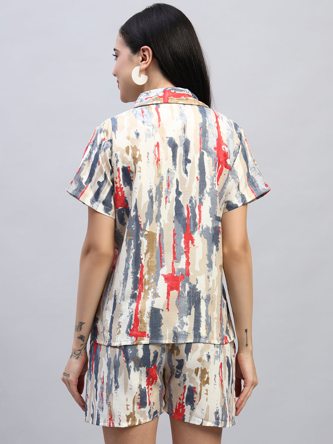 Women Red & Grey Printed Shirt Co-Ords