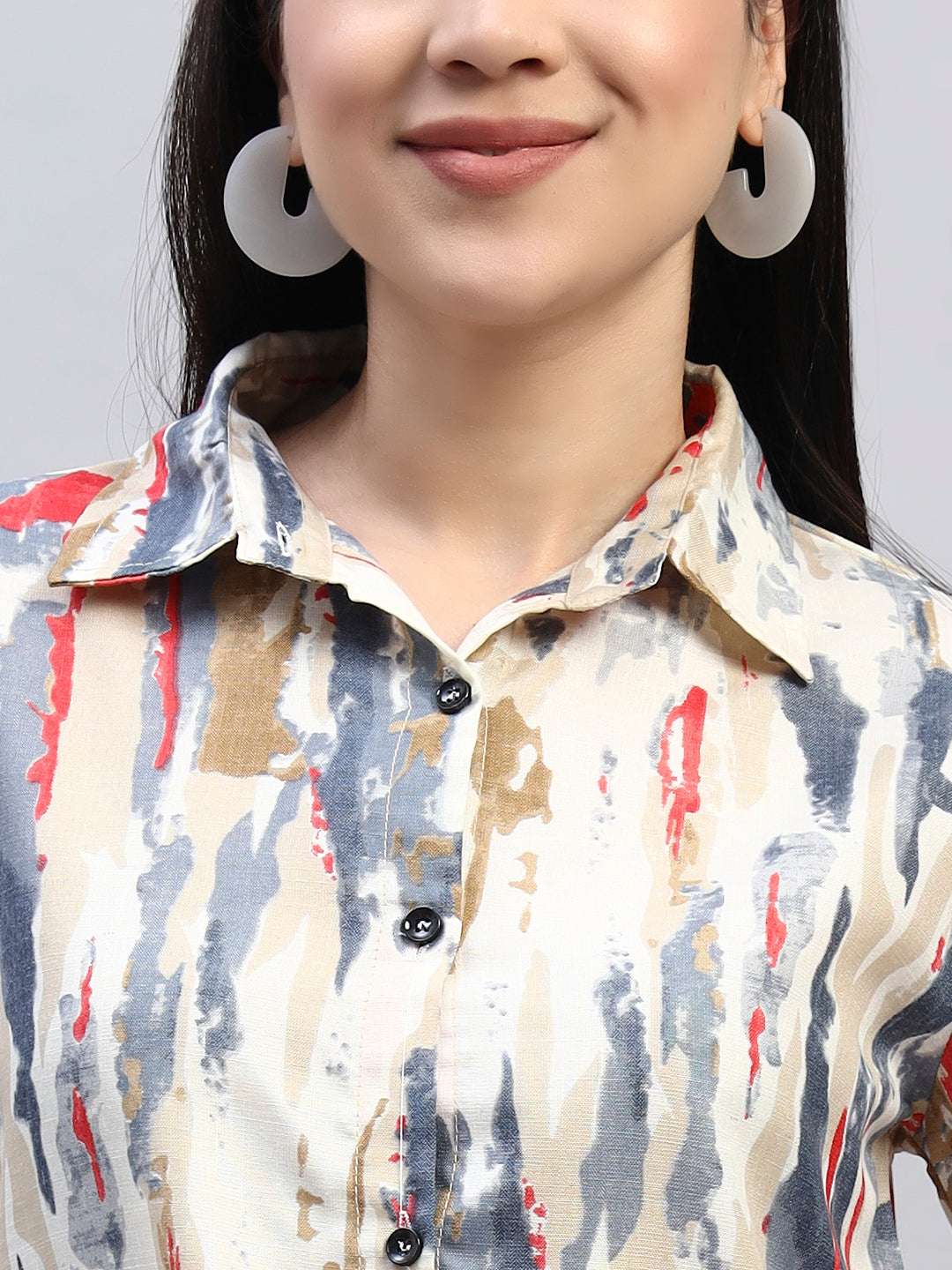 Women Red & Grey Printed Shirt Co-Ords
