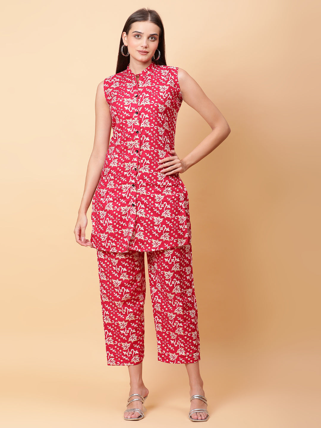 Women Pink Printed Shirt Co-Ords Set