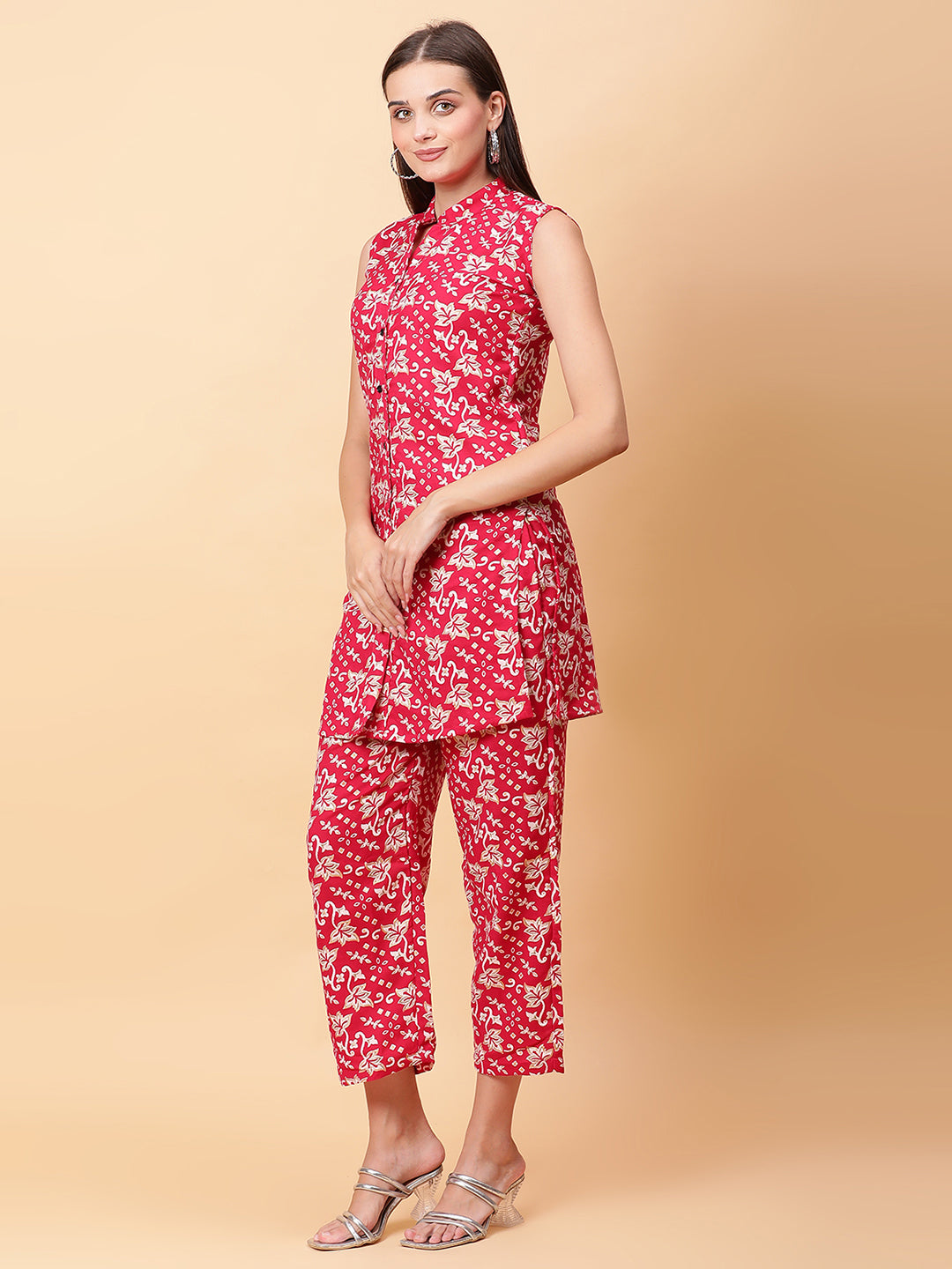 Women Pink Printed Shirt Co-Ords Set