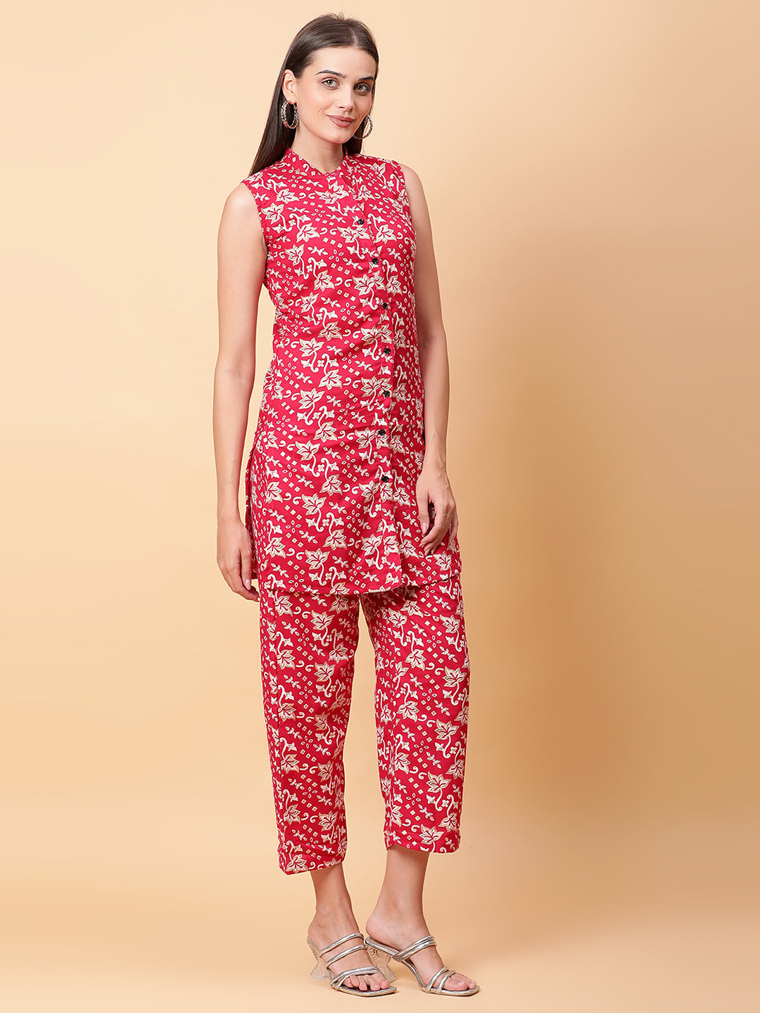 Women Pink Printed Shirt Co-Ords Set