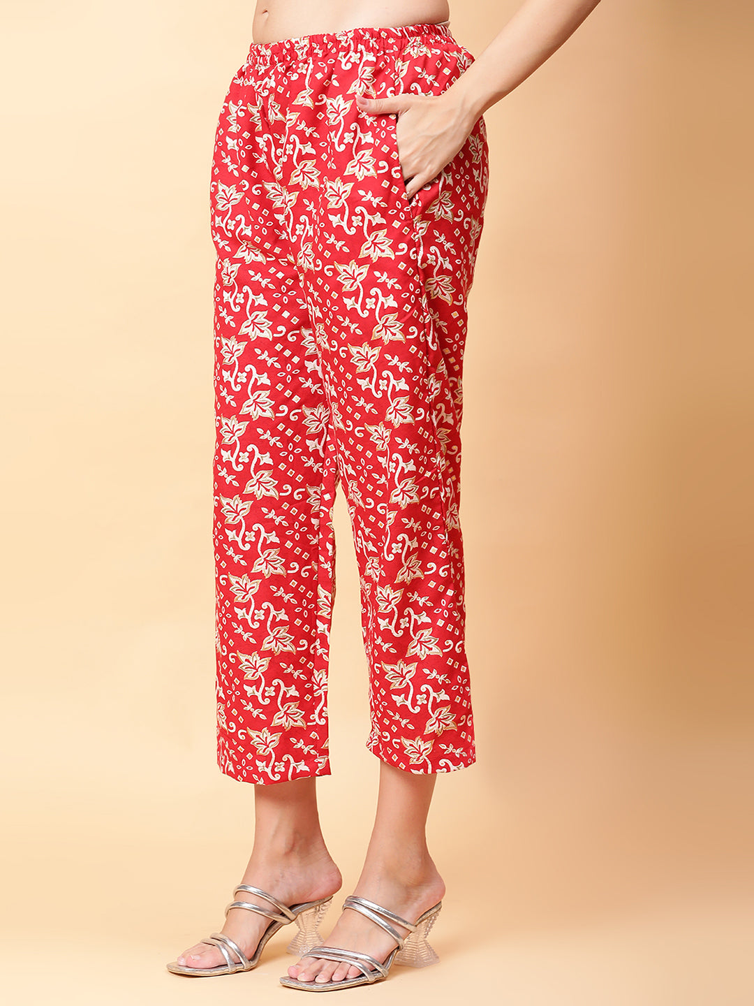 Women Red Printed Shirt Co-Ords