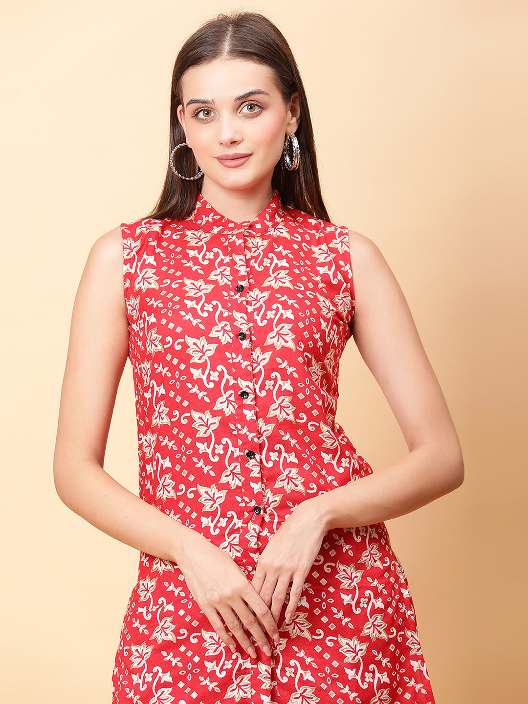 Women Red Printed Shirt Co-Ords