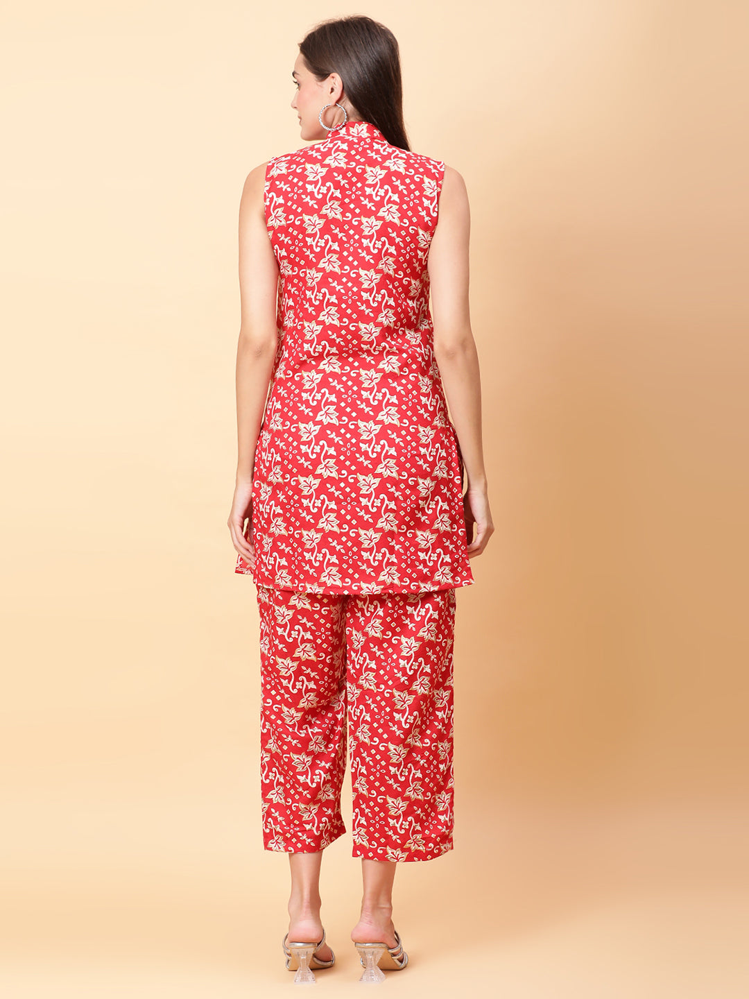 Women Red Printed Shirt Co-Ords