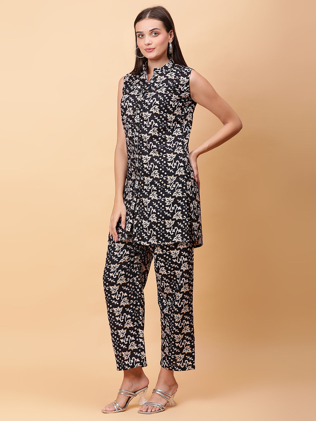 Women Black Printed Shirt Co-Ords Set