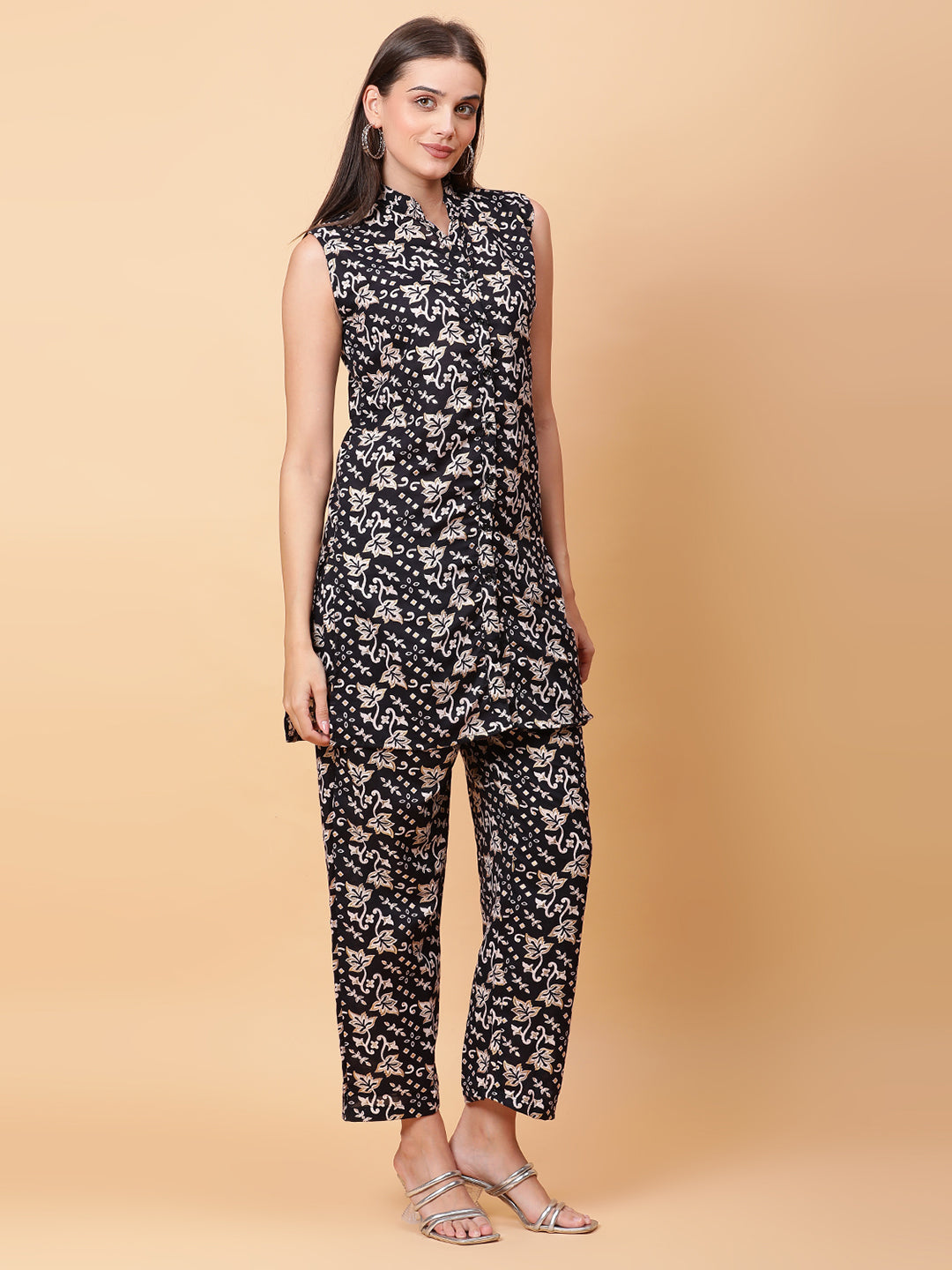 Women Black Printed Shirt Co-Ords Set