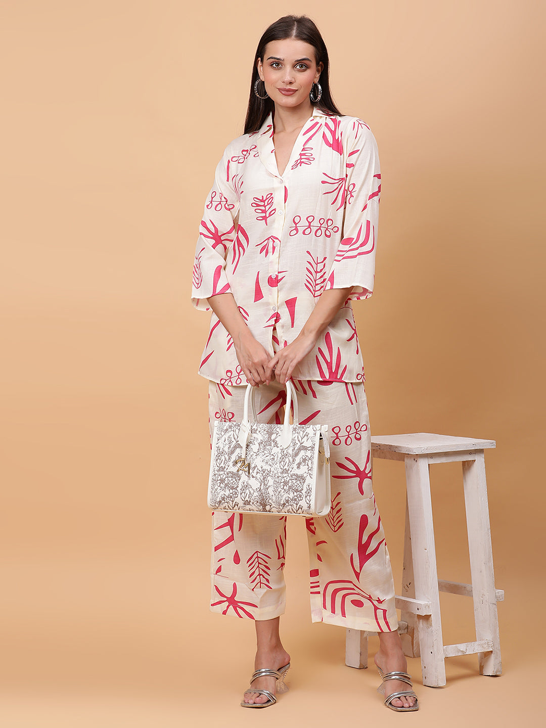 Women Pink Printed Shirt Co-Ords Set