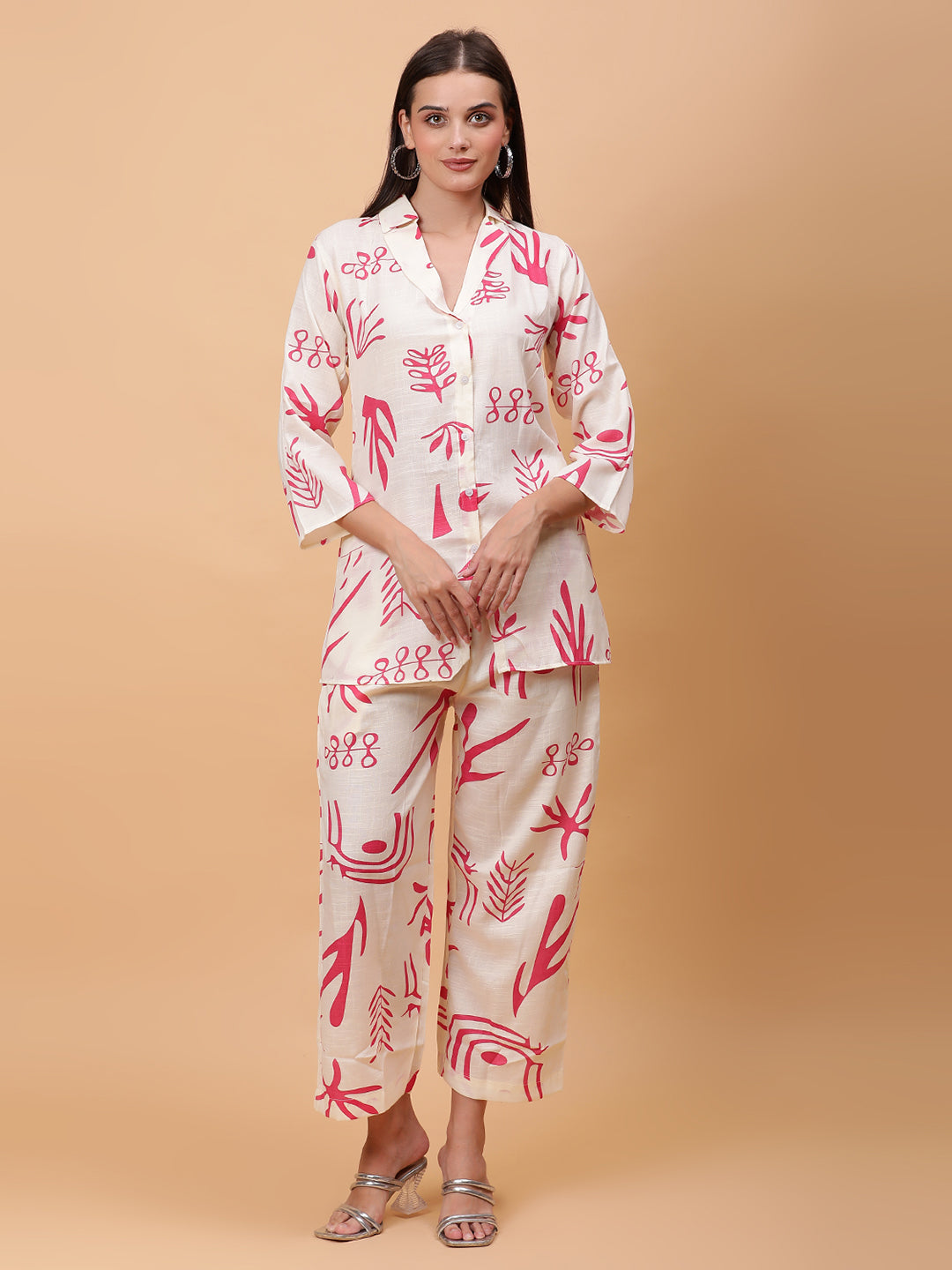 Women Pink Printed Shirt Co-Ords Set