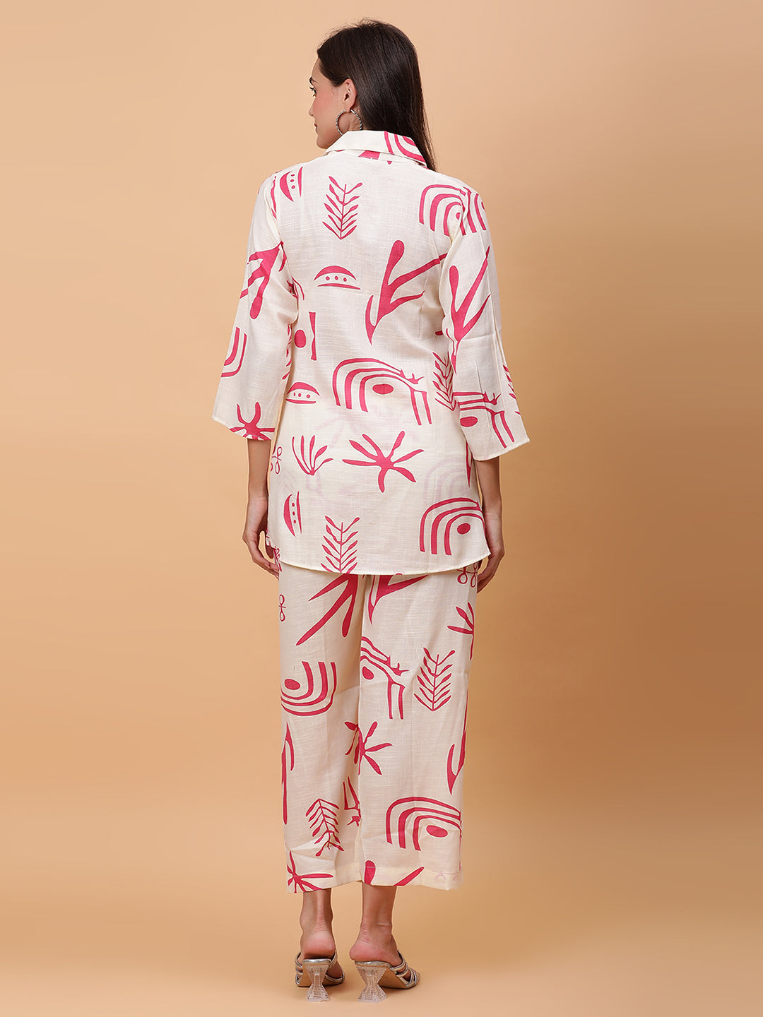 Women Pink Printed Shirt Co-Ords Set