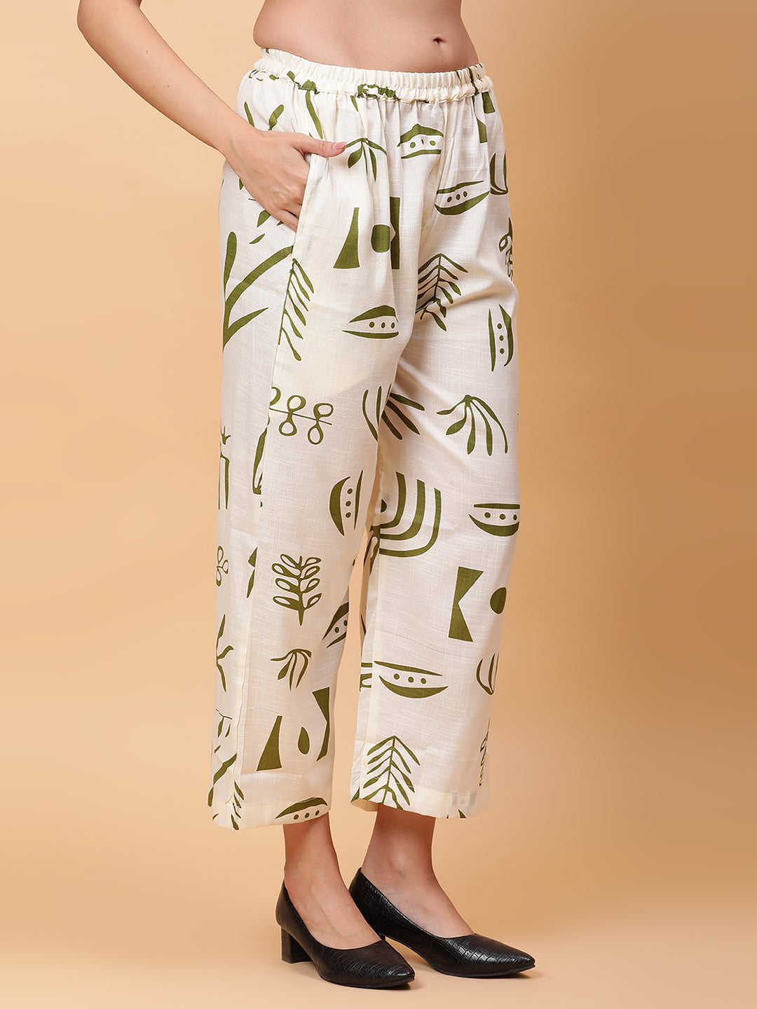 Women Olive Green Printed Shirt Co-Ords Set