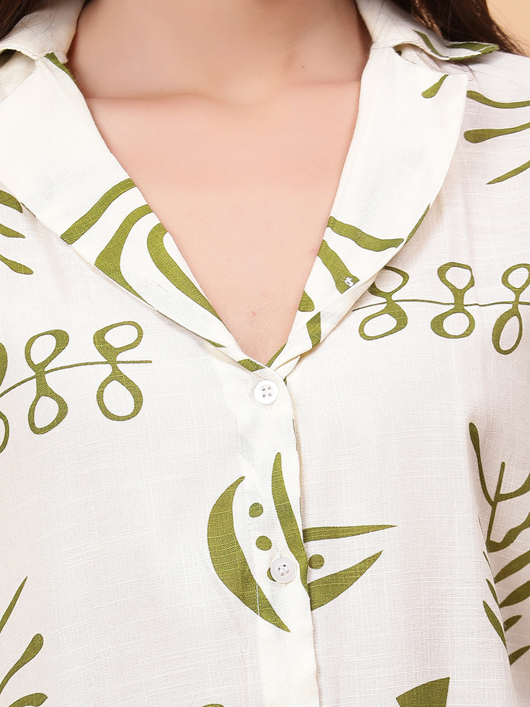 Women Olive Green Printed Shirt Co-Ords Set