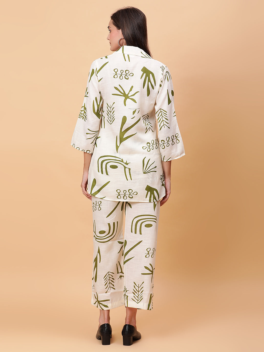 Women Olive Green Printed Shirt Co-Ords Set