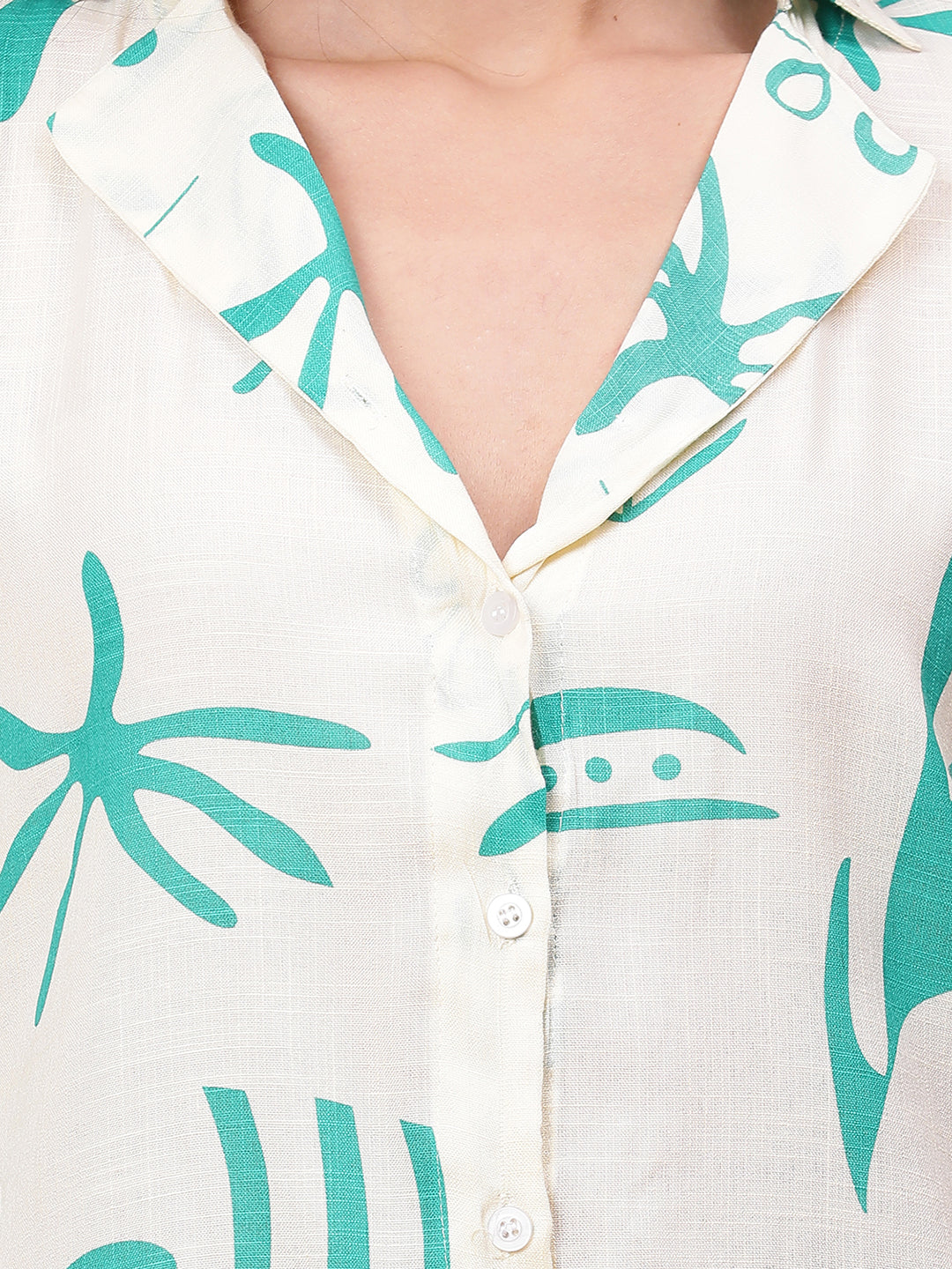 Women White Printed Shirt Co-Ords