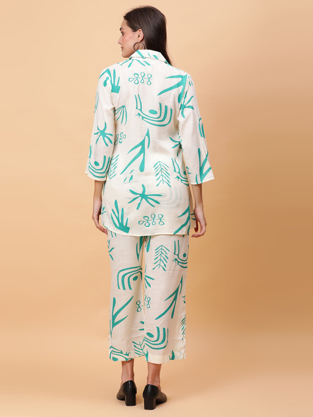 Women White Printed Shirt Co-Ords