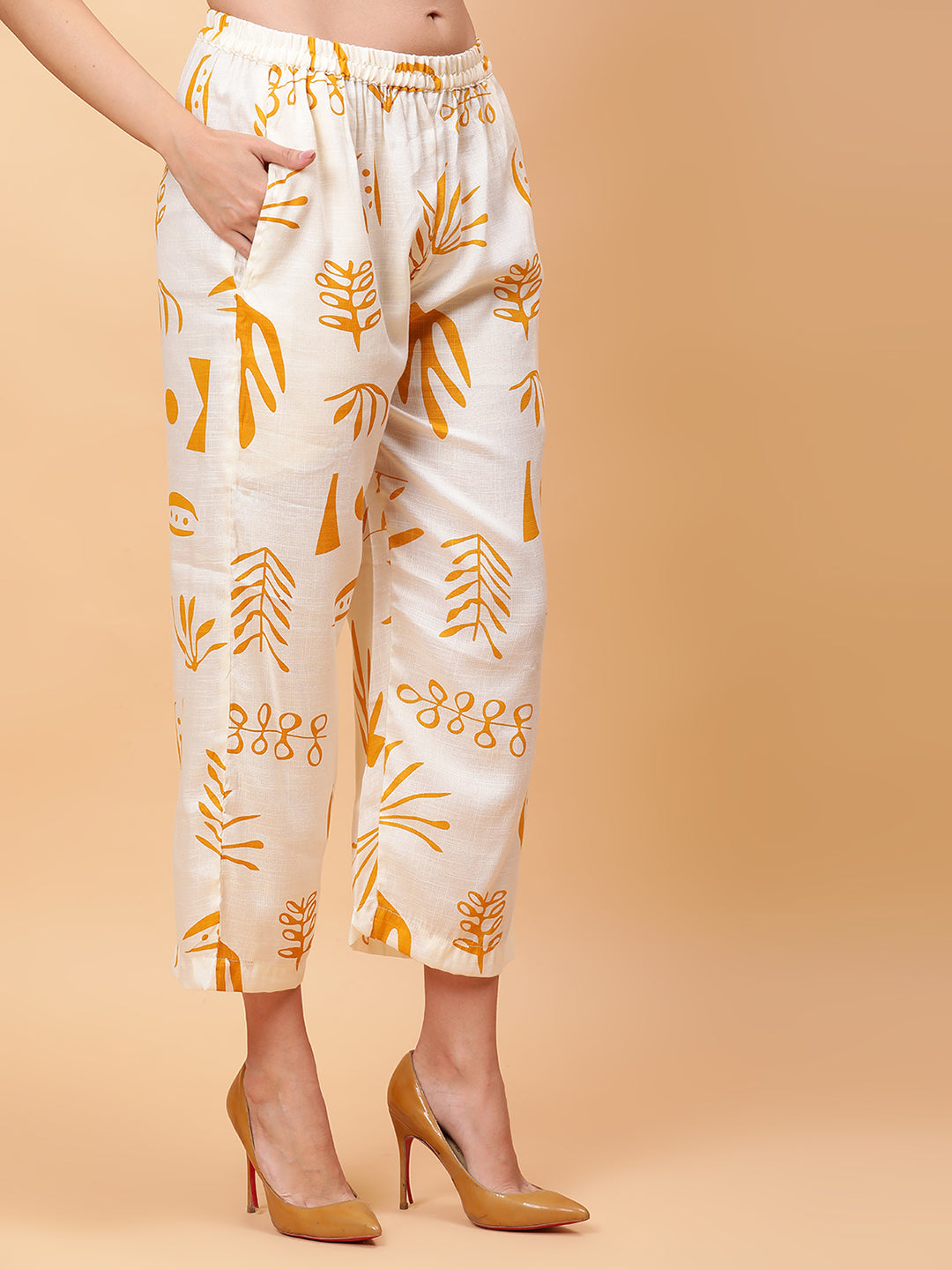 Women Yellow Printed Shirt Co-Ords