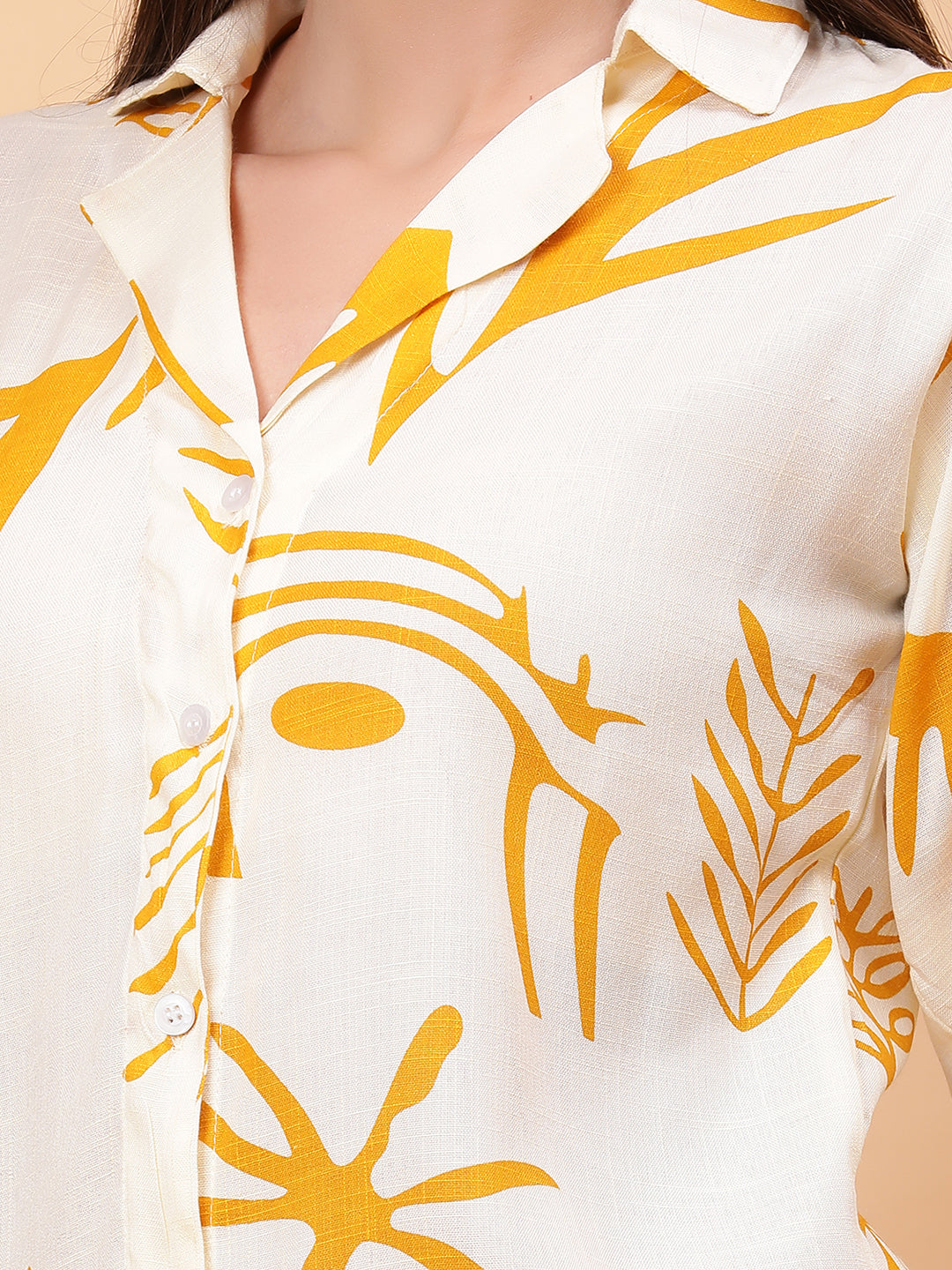 Women Yellow Printed Shirt Co-Ords