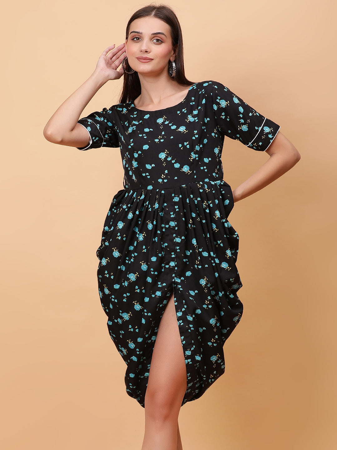 Women Black & Blue Printed Dress