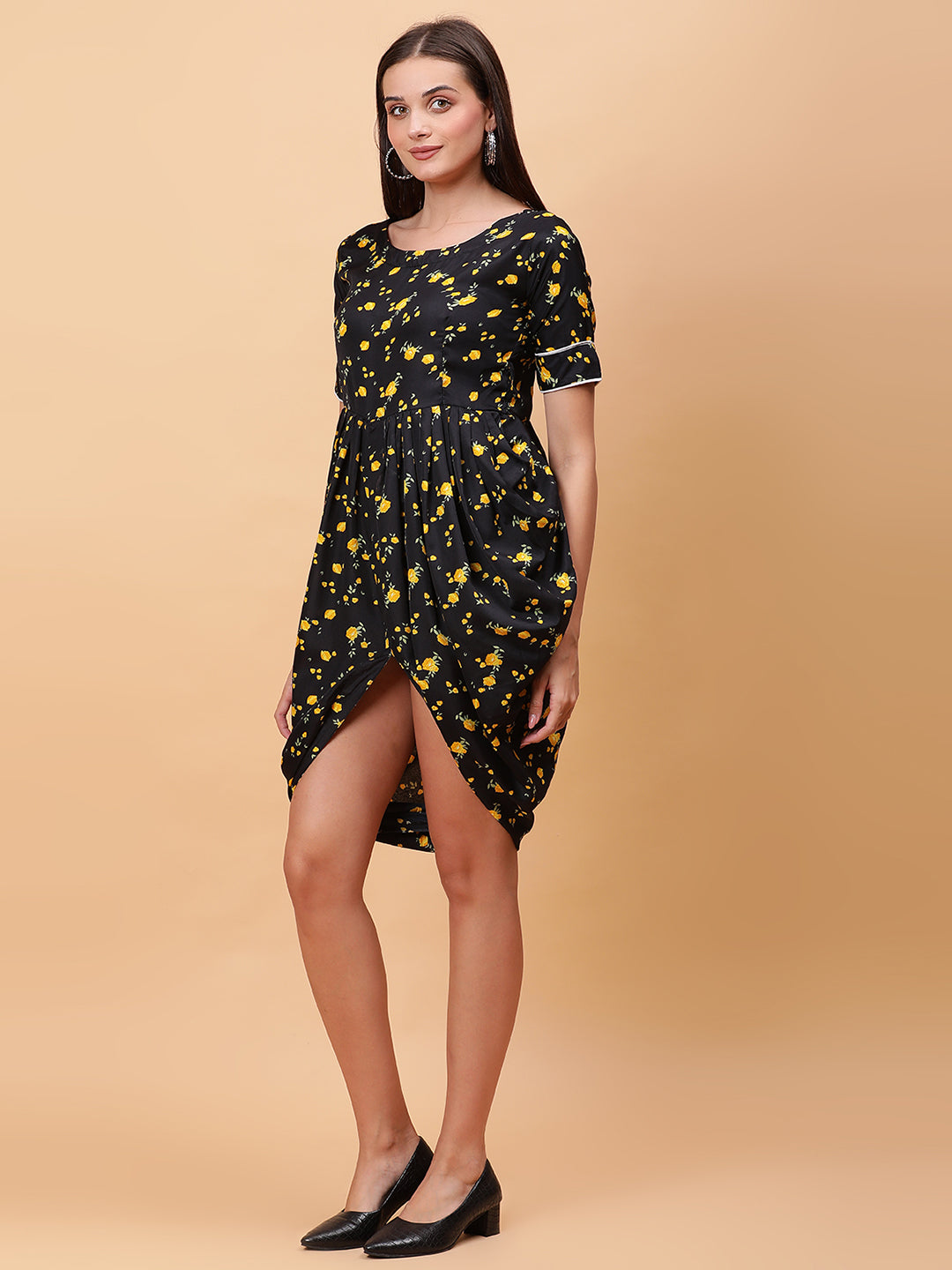 Women Black &amp; Yellow Printed Dress