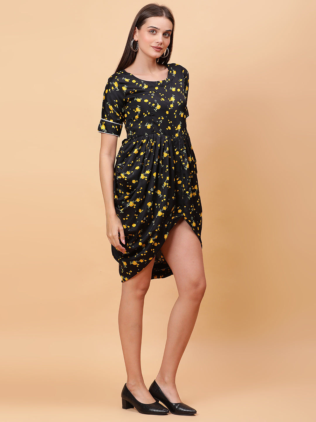 Women Black &amp; Yellow Printed Dress