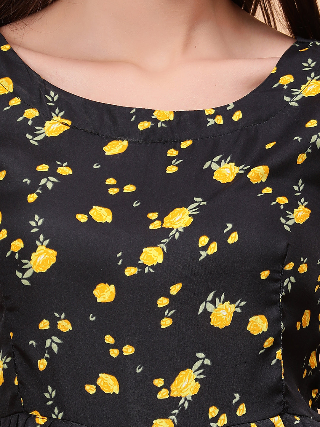 Women Black &amp; Yellow Printed Dress